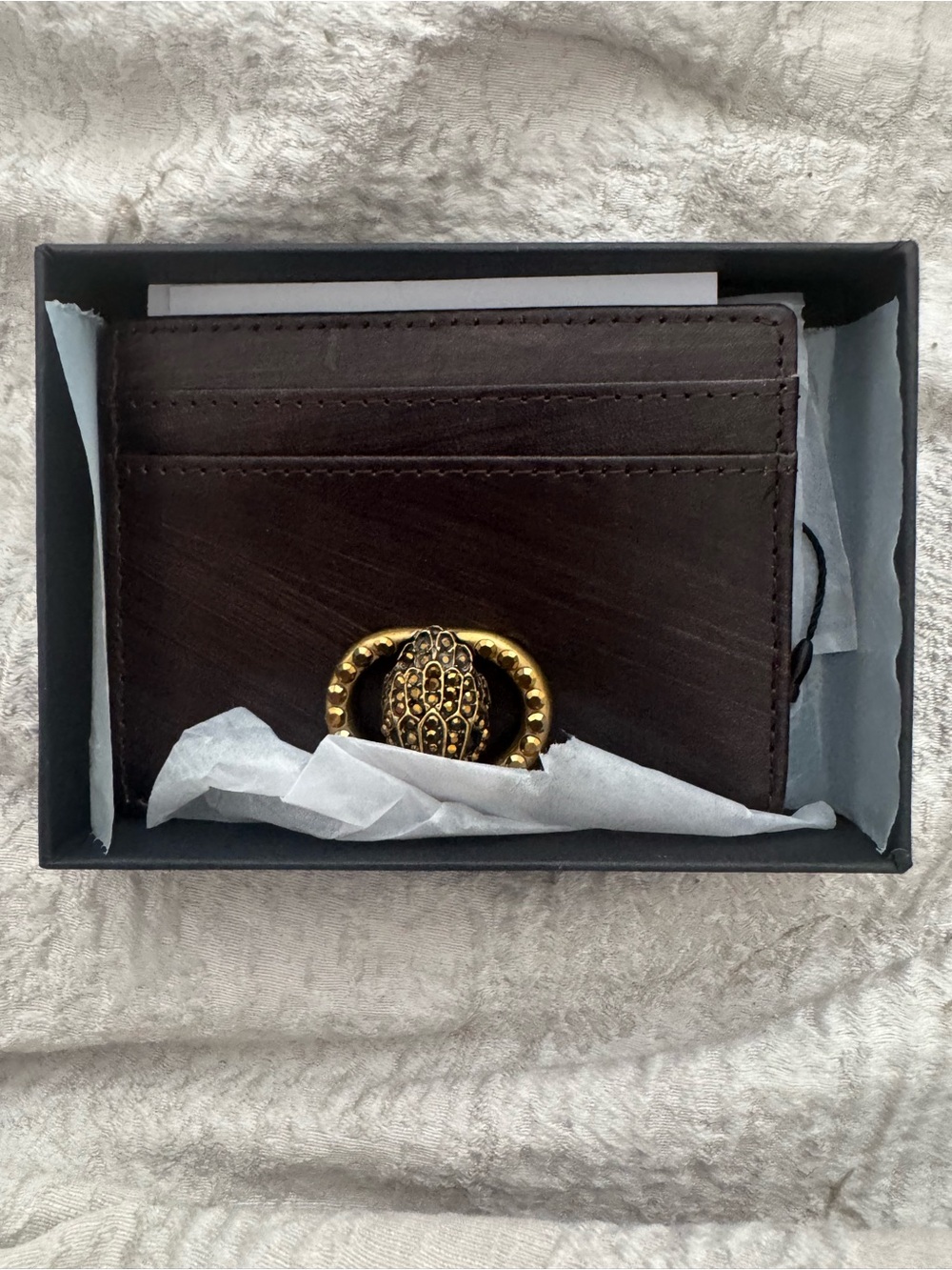 Kurt Geiger Dark Brown Leather Card Holder with Gold Logo - Picture 3 of 4